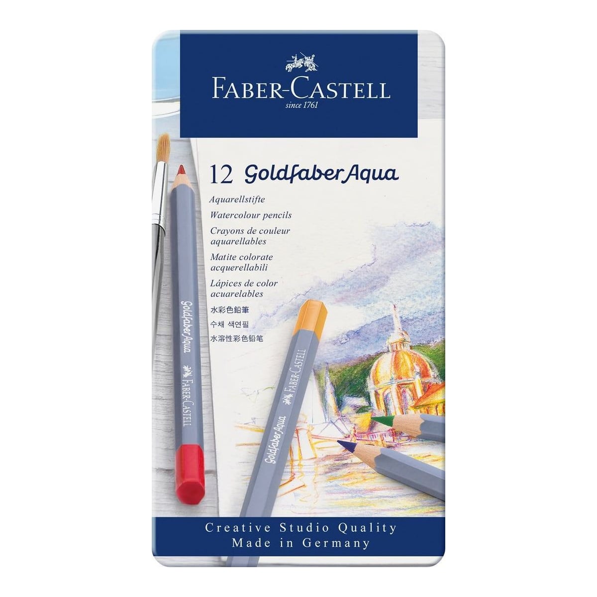 Faber-Castell Creioane Colorate Aquarelle 12 Culori Goldfaber Cut. Metal Faber
