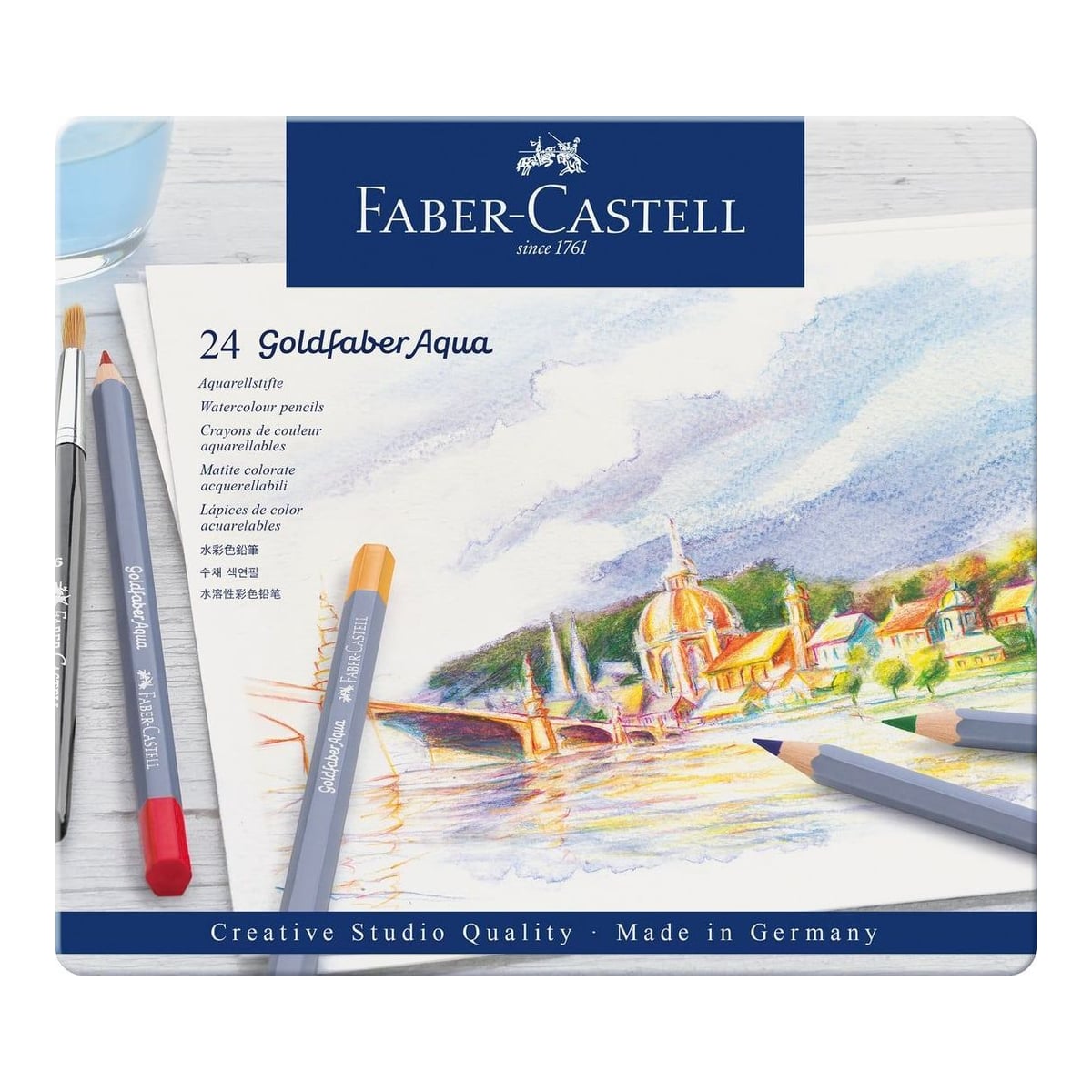 Faber-Castell Creioane Colorate Aquarelle 24 Culori Goldfaber Cut. Metal Faber