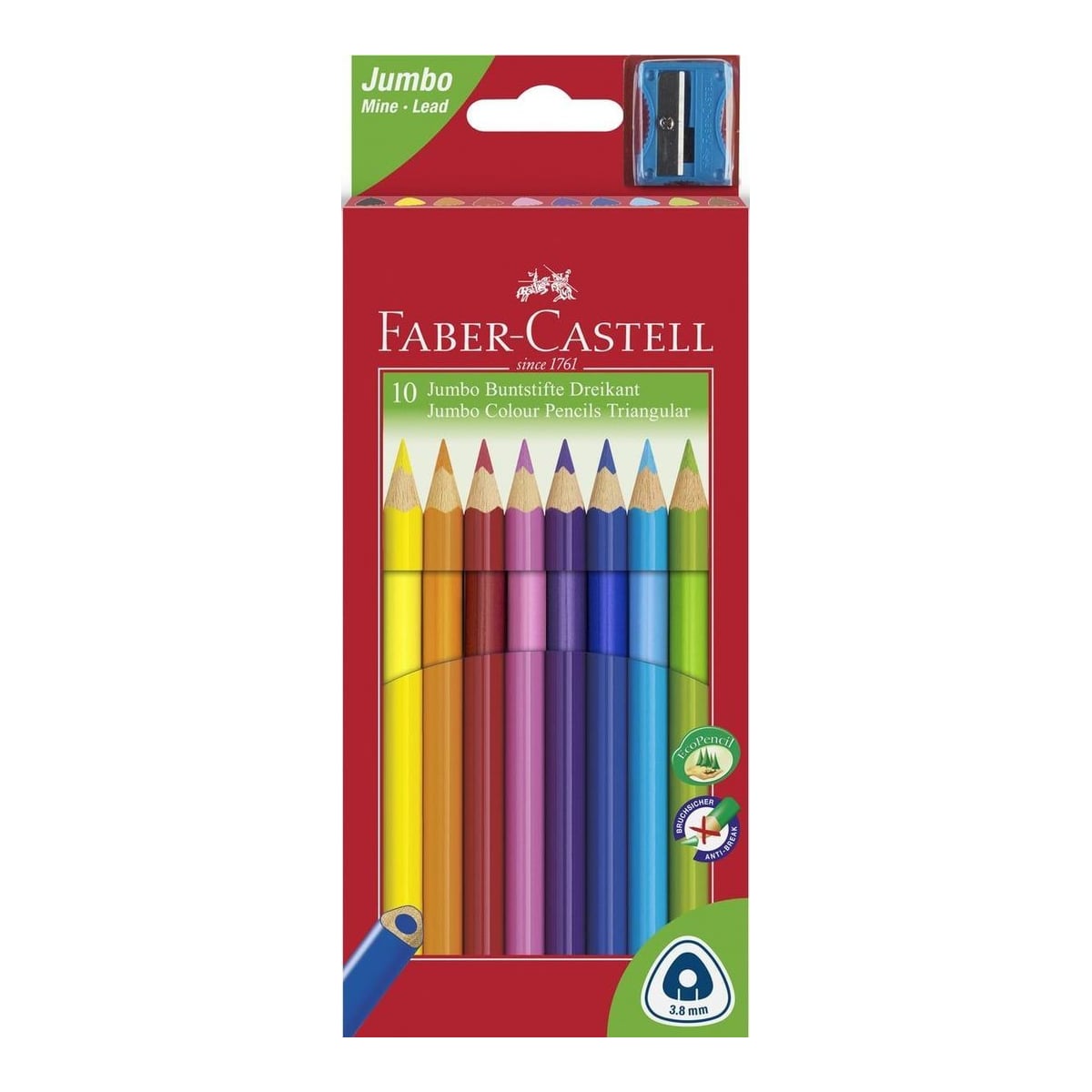Creioane Colorate Jumbo 10 Culori + Ascutitoare Faber-castell