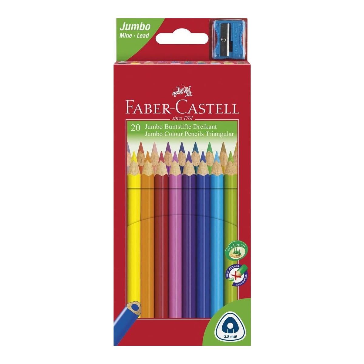 Creioane Colorate Jumbo 20 Culori + Ascutitoare Faber-castell