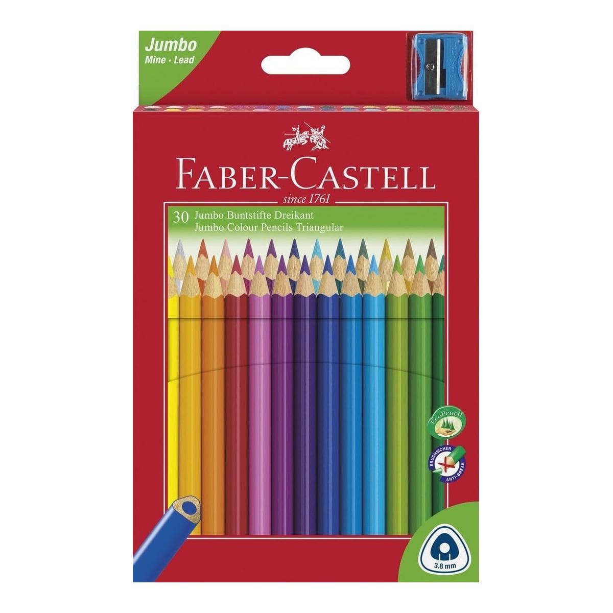 Creioane Colorate Jumbo 30 Culori + Ascutitoare Faber-castell