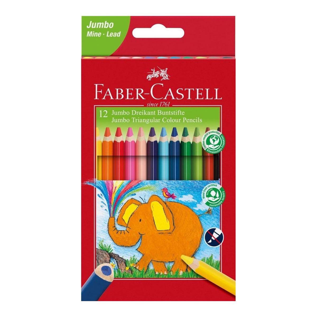 Creioane Colorate Triunghiulare Jumbo 12 Culori Faber-castell