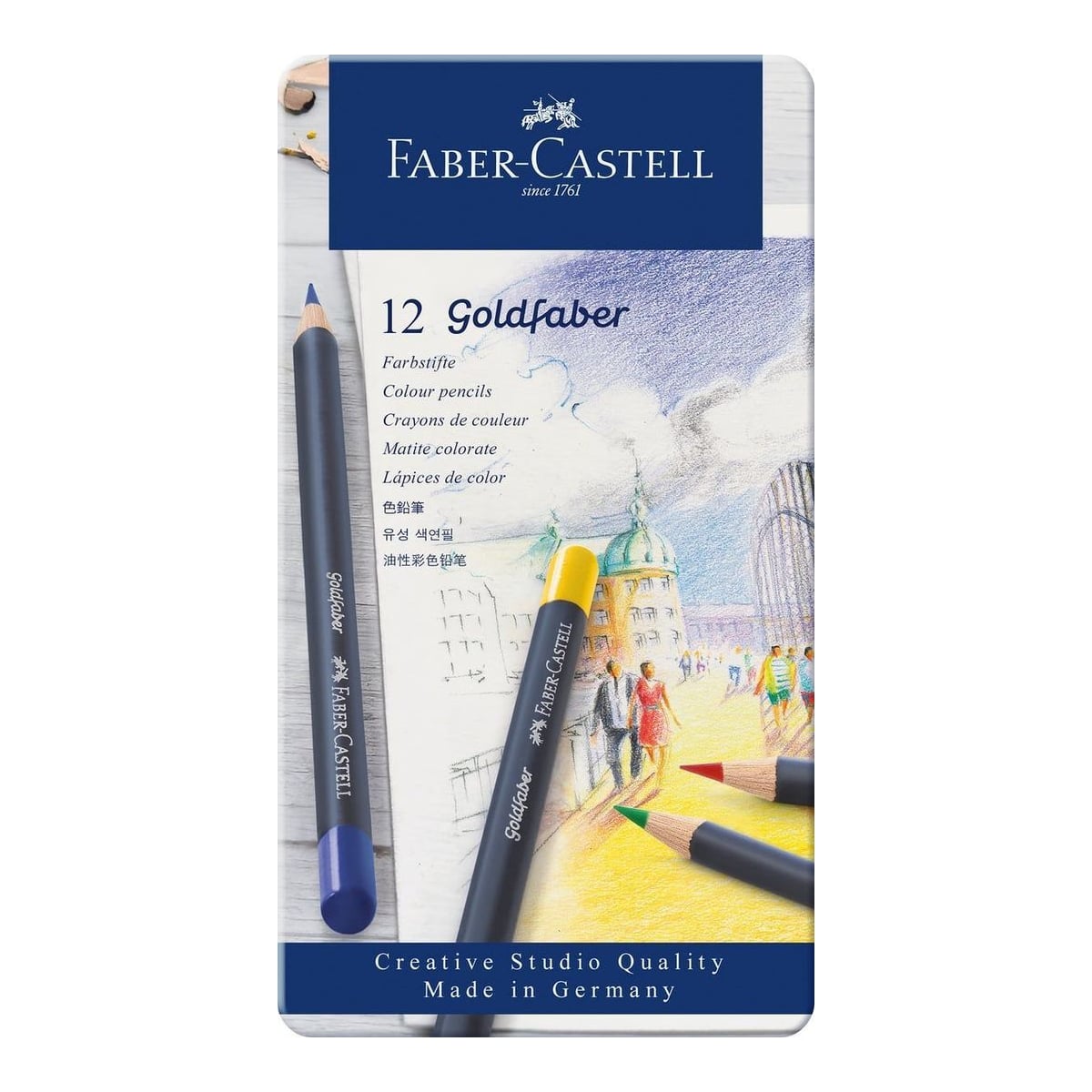 Creioane Colorate 12 Culori Goldfaber Cutie Metal Faber-castell