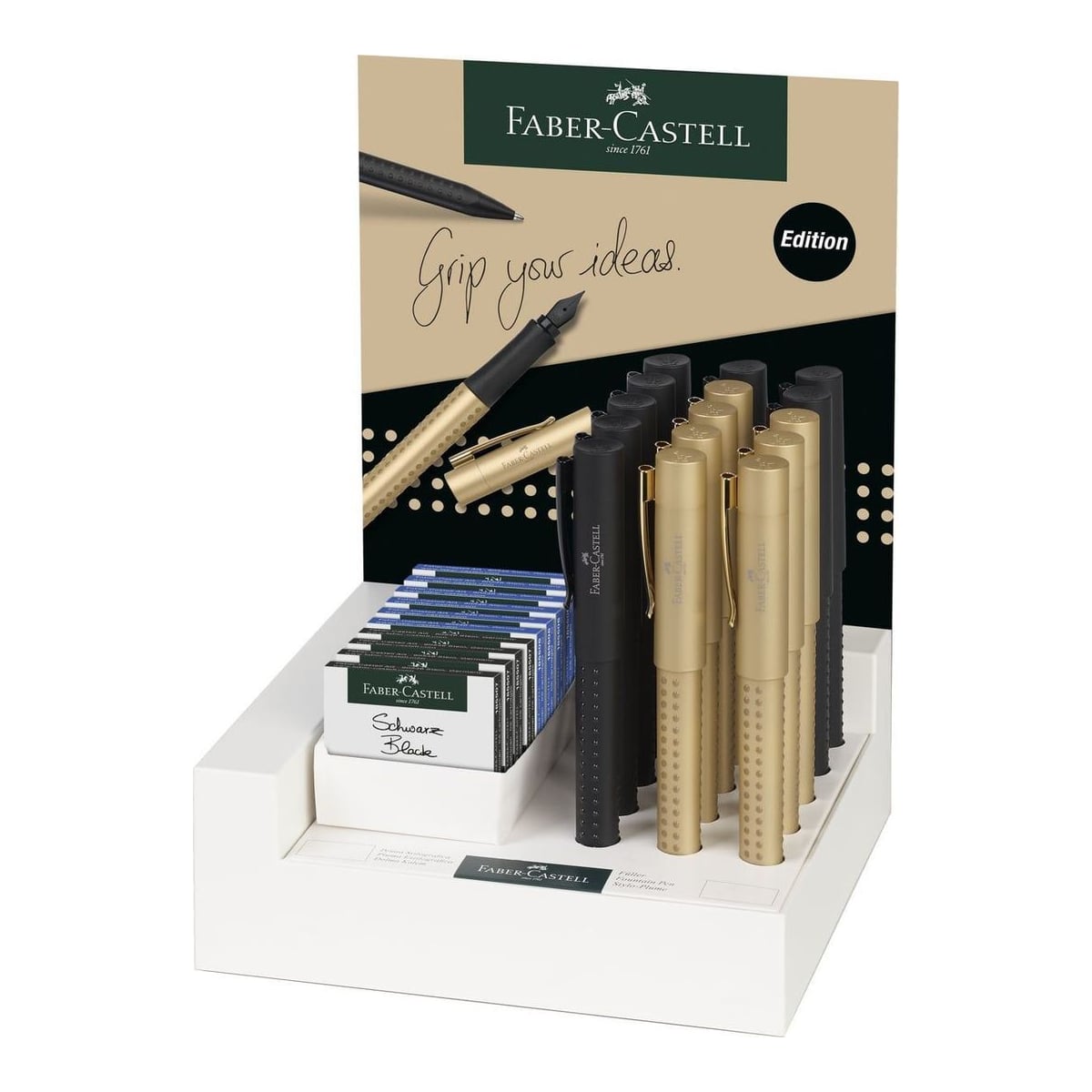 Display 15 Buc Stilou Grip 2011 Black&gold Faber-castell