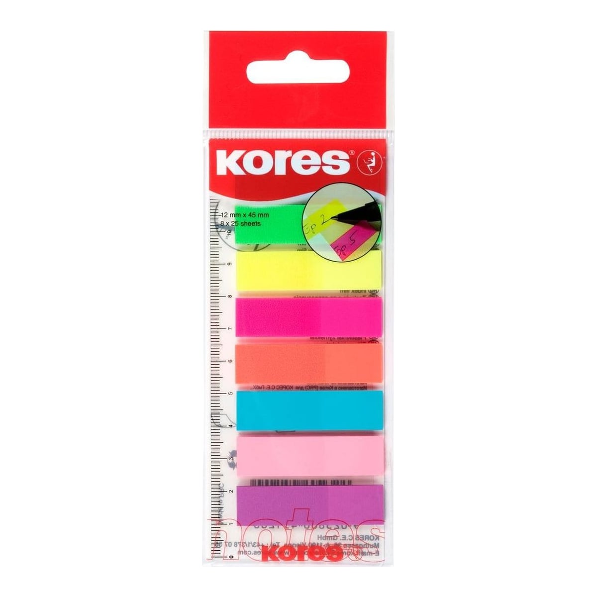 Index Plastic 12*45MM 8 CULORI*25 File Rigla Kores