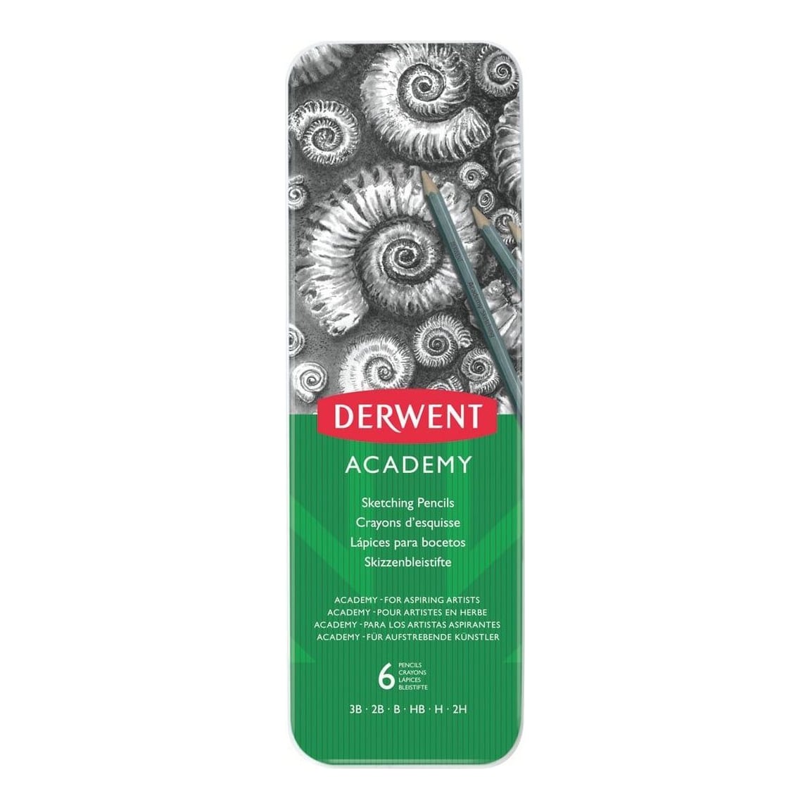 Set 6 Buc Creioane Grafit 3B-2H Cutie Metal Derwent Academy