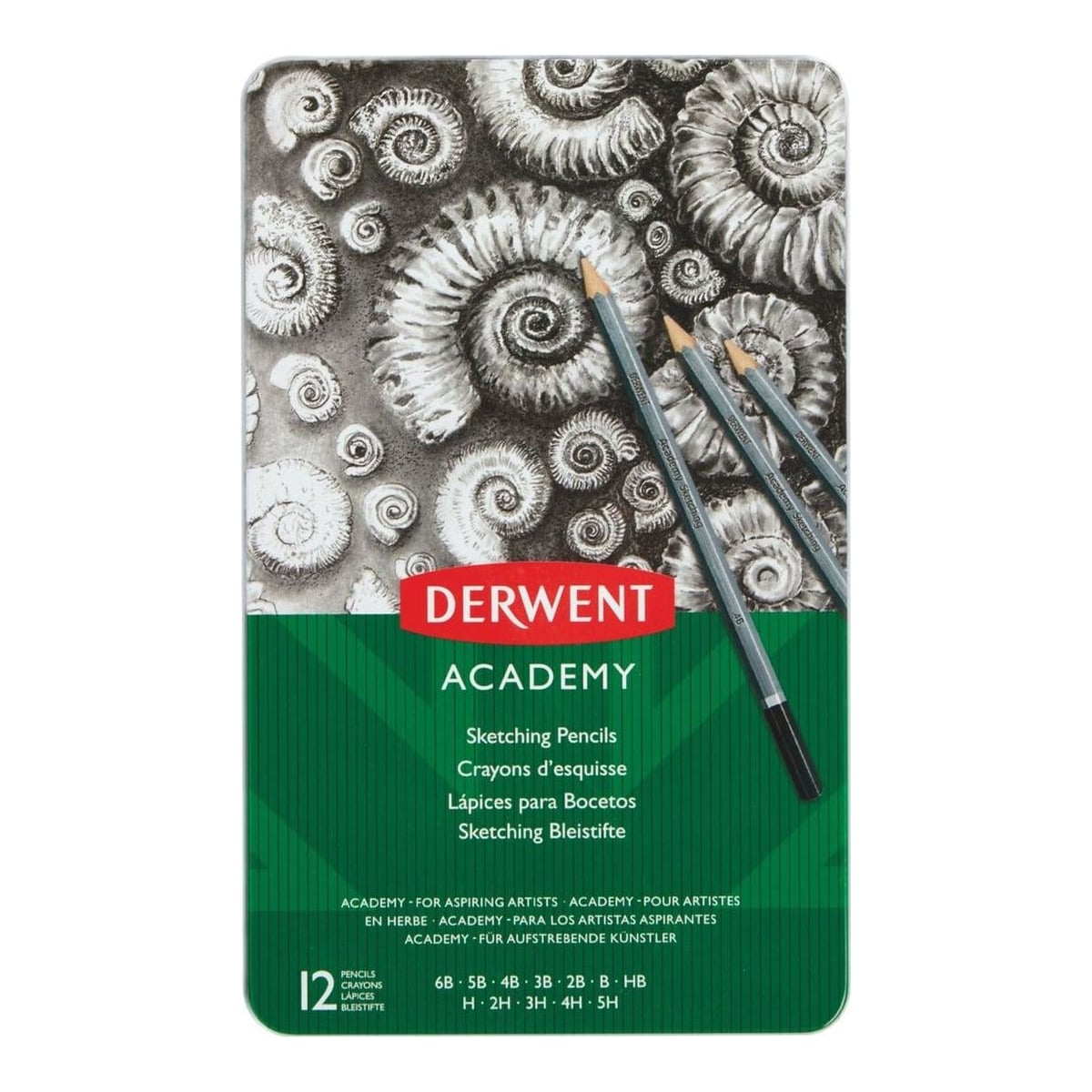 Set 12 Buc Creioane Grafit 6B-5H Cutie Metal Derwent Academy