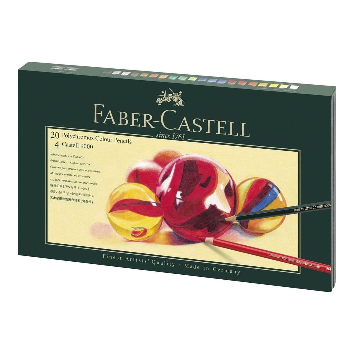 Set Cadou 20 Creioane Colorate Polychromos + 4 Creioane Grafit Castell + Accesorii Faber-castell