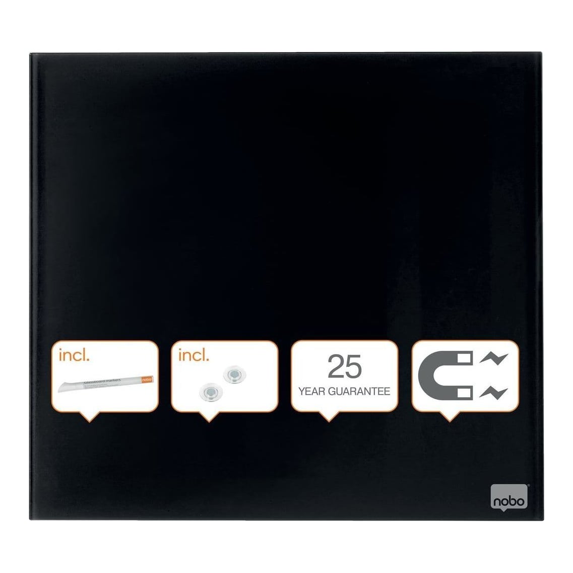 Tabla Magnetica Sticla 30*30 Cm Neagra+accesorii Diamond Nobo