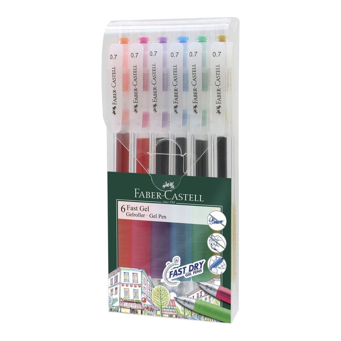 Set 6 Buc Pix Cu Gel 0.7MM Fast Gel Faber-castell