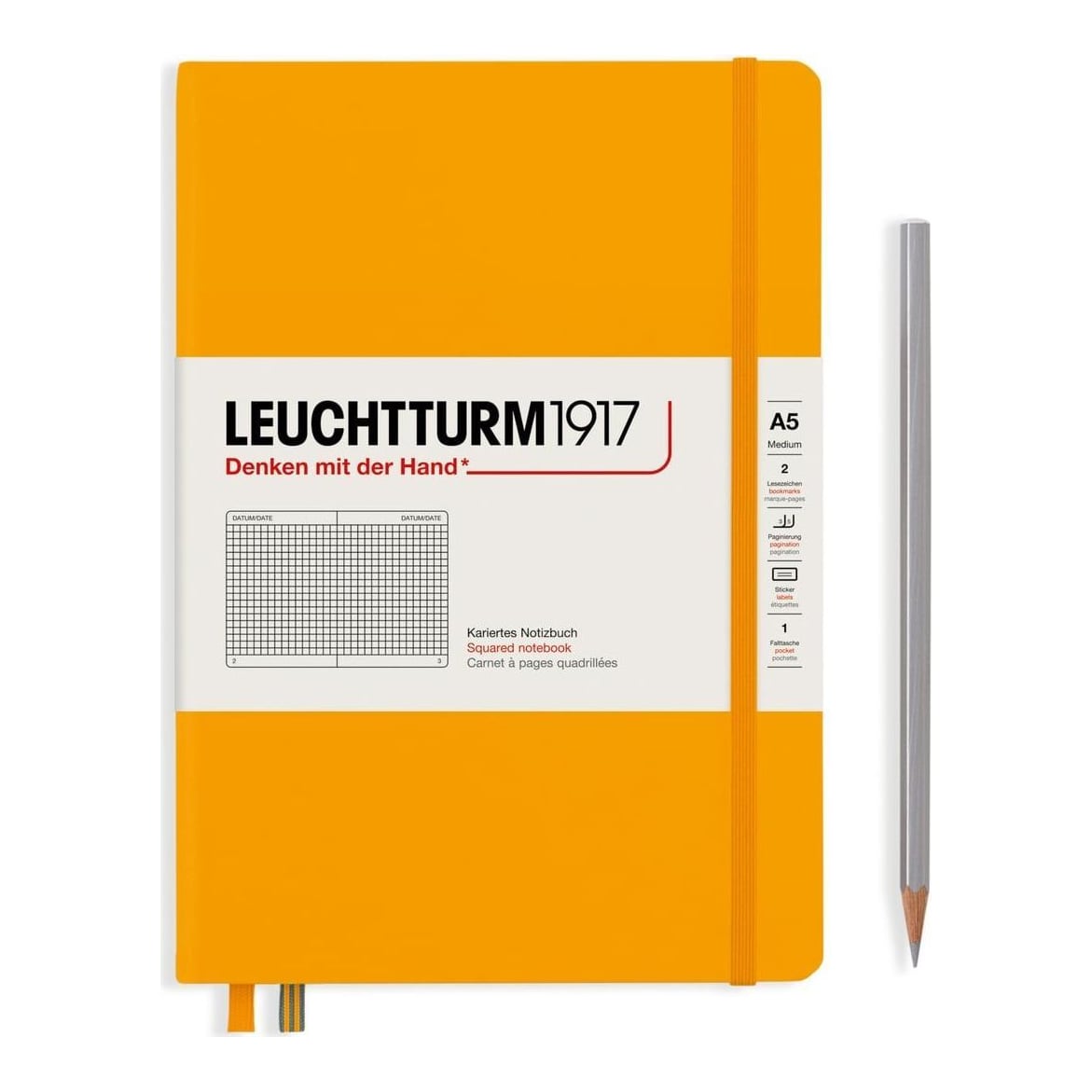 Caiet A5 Aritmetica Coperta Rigida Galben Mustar Leuchtturm