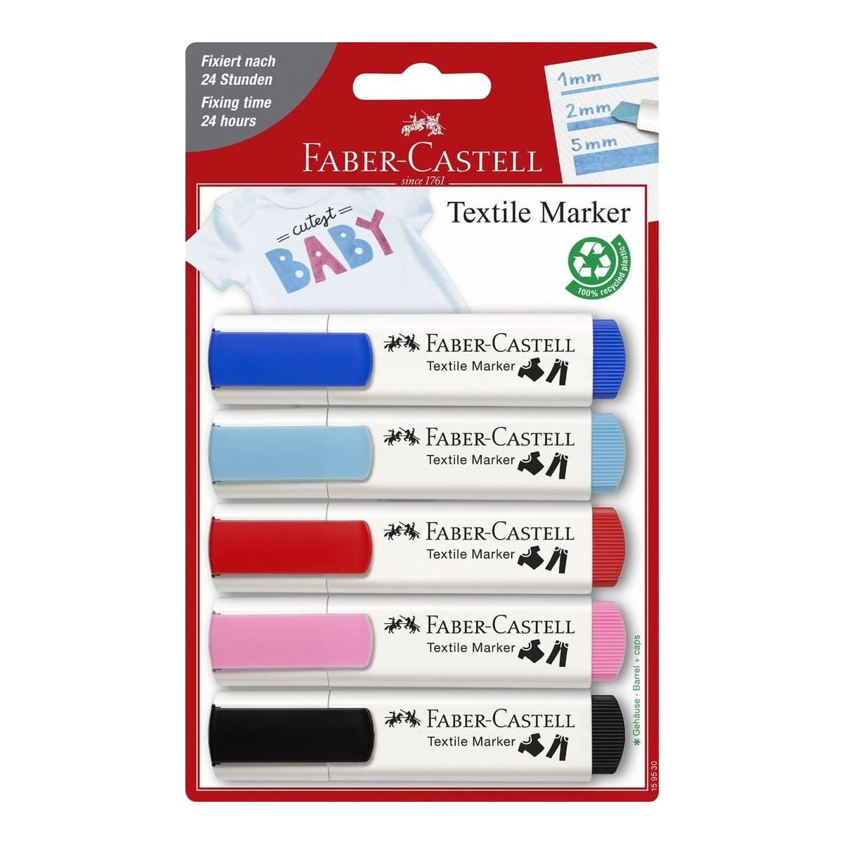 Blister 5 Markere Textile Rosu-albastru Faber-castell