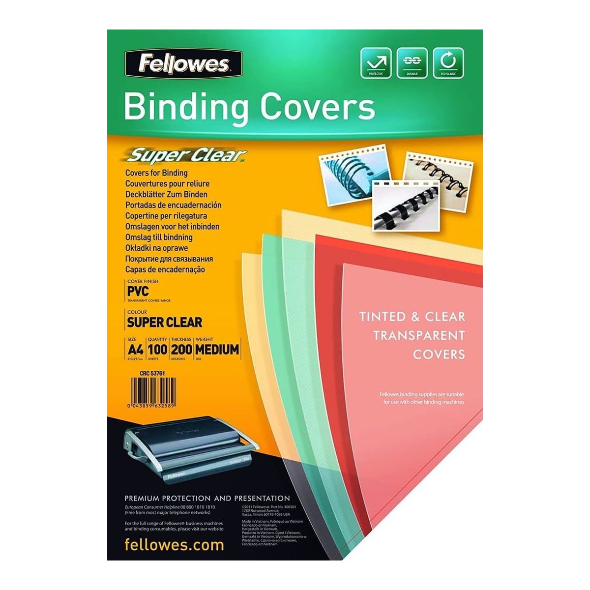 Coperti Plastic A4 200 Microni Transparente 100/Top Fellowes