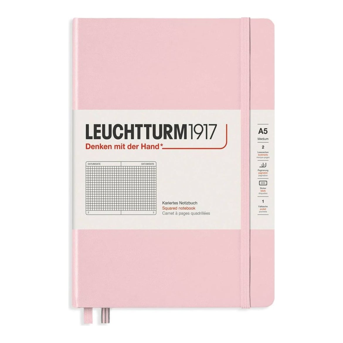 Caiet A5 Aritmetica Coperta Rigida Roz Pastel Leuchtturm
