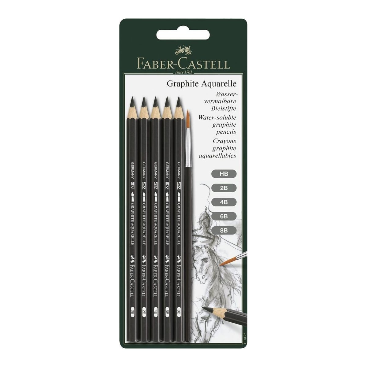 Blister 6 Buc Creion Grafit Aquarelle + Pensula Faber-castell