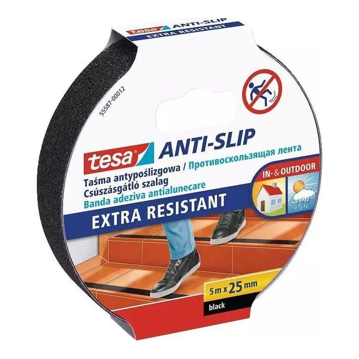 Banda Adeziva Antialunecare Neagra 5M 25MM Tesa