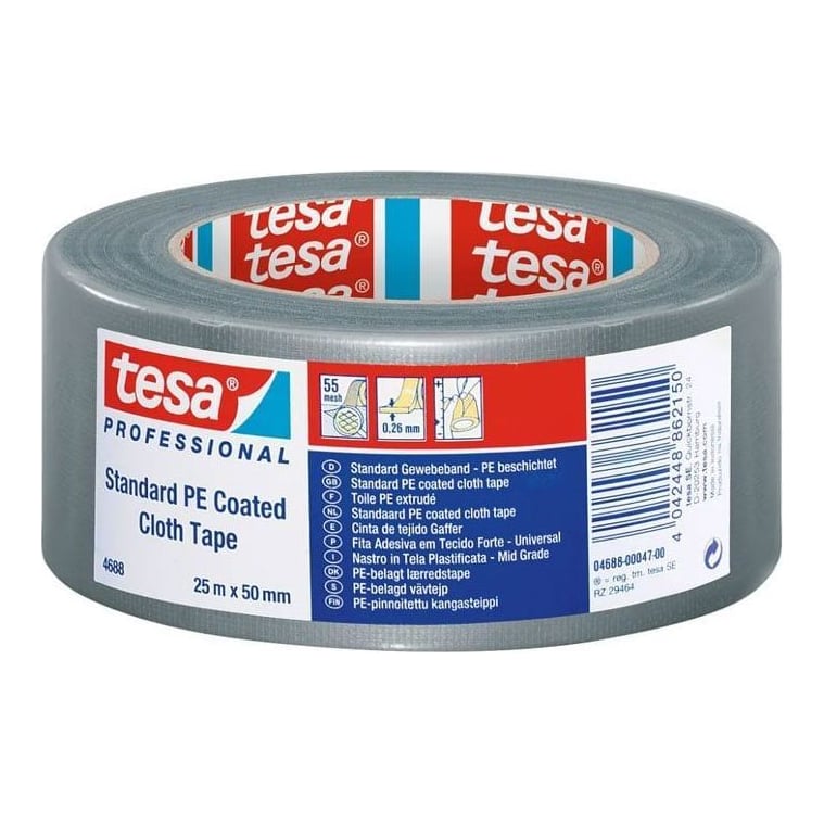 Banda Adeziva Textila Argintie 25M 50MM Tesa