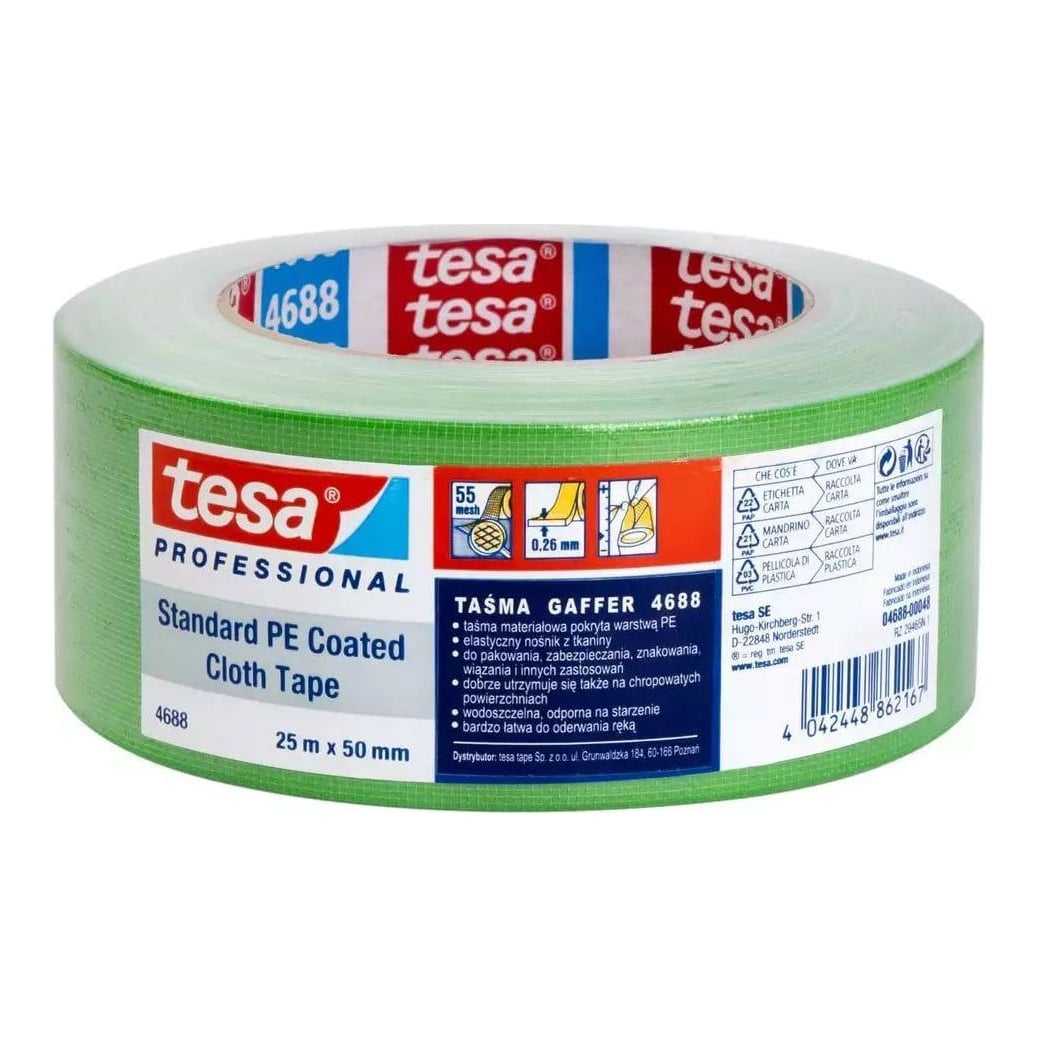 Banda Adeziva Textila Verde 25M*50MM Tesa