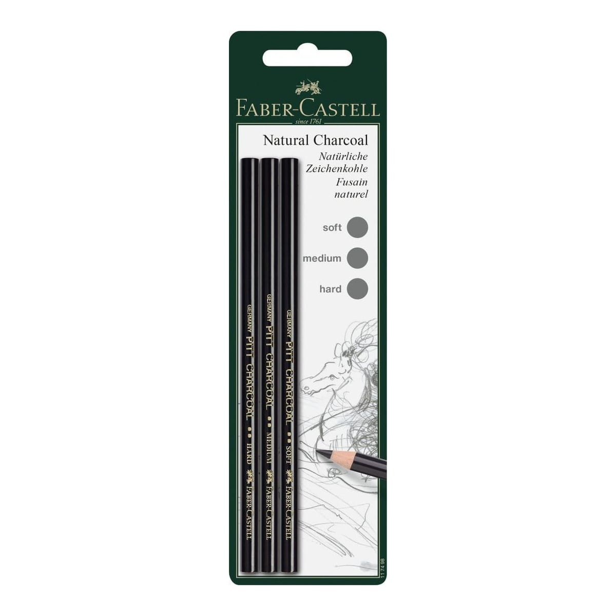 Faber-Castell Blister 3 Buc Creion Carbune Natural Pitt Monochrome S,m,h Faber