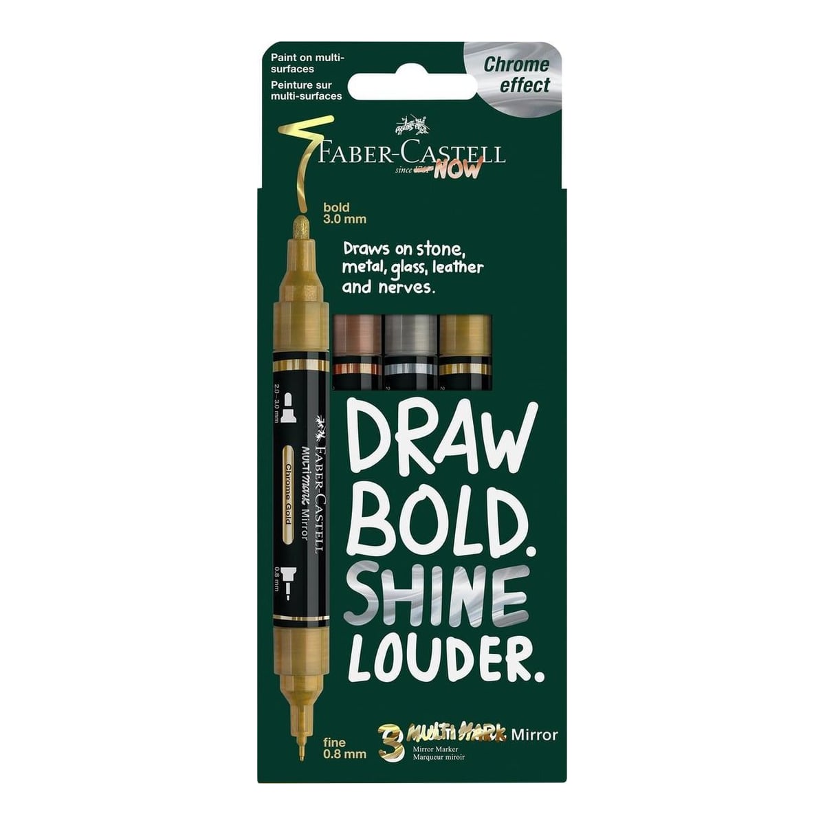 Blister 3 Markere Acrilice Multimark Culori Auriu-argintiu-cupru Efect Oglinda Faber-castell