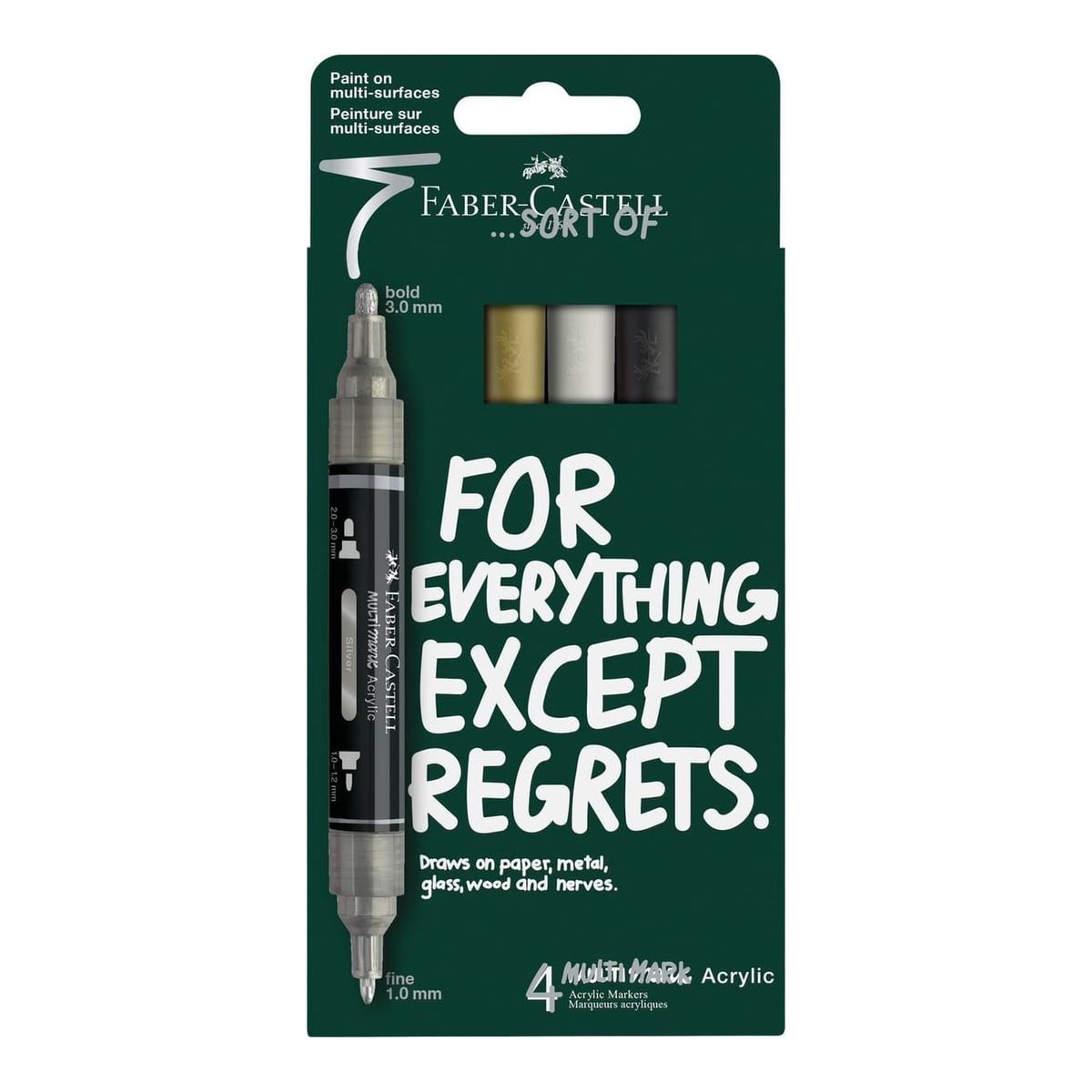 Blister 4 Markere Acrilice Multimark Culori Negru-alb-gri-auriu Faber-castell