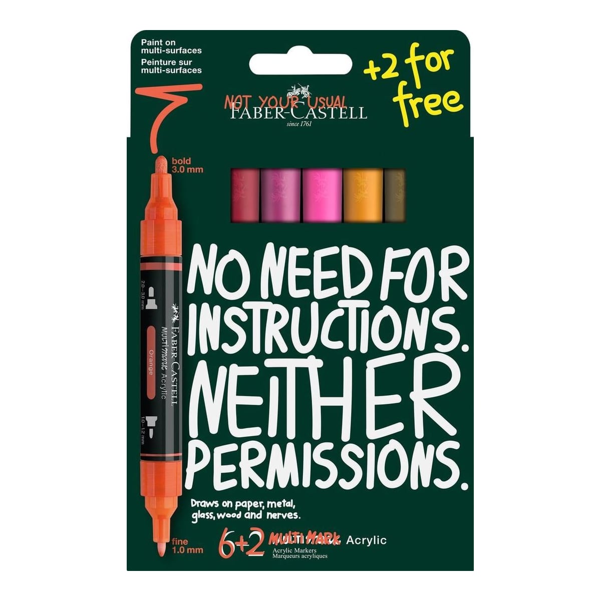 Blister 6 + 2 Markere Acrilice Multimark Tonuri Calde Faber-castell