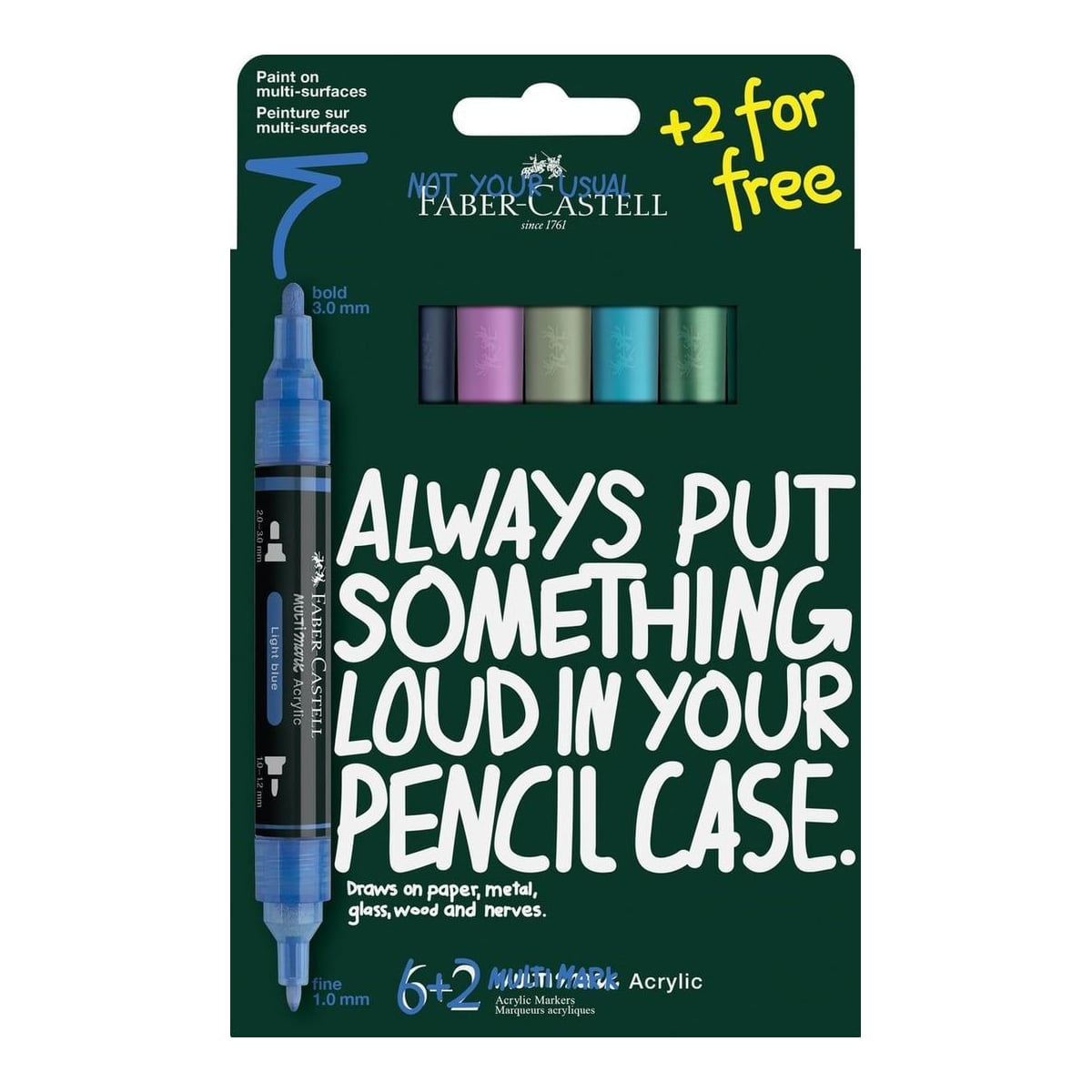 Blister 6 + 2 Buc Marker Acrilic Multimark Tonuri Reci Faber-castell
