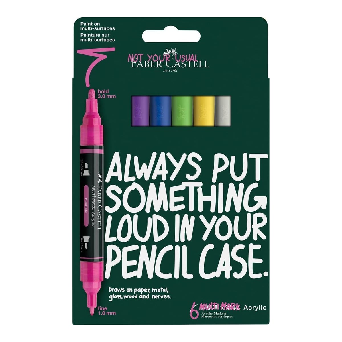 Blister 6 Markere Acrilice Multimark Culori Intense Faber-castell