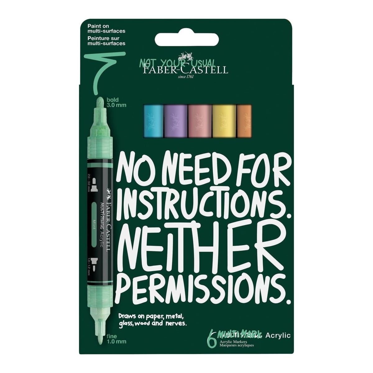 Blister 6 Markere Acrilice Multimark Culori Pastel Faber-castell