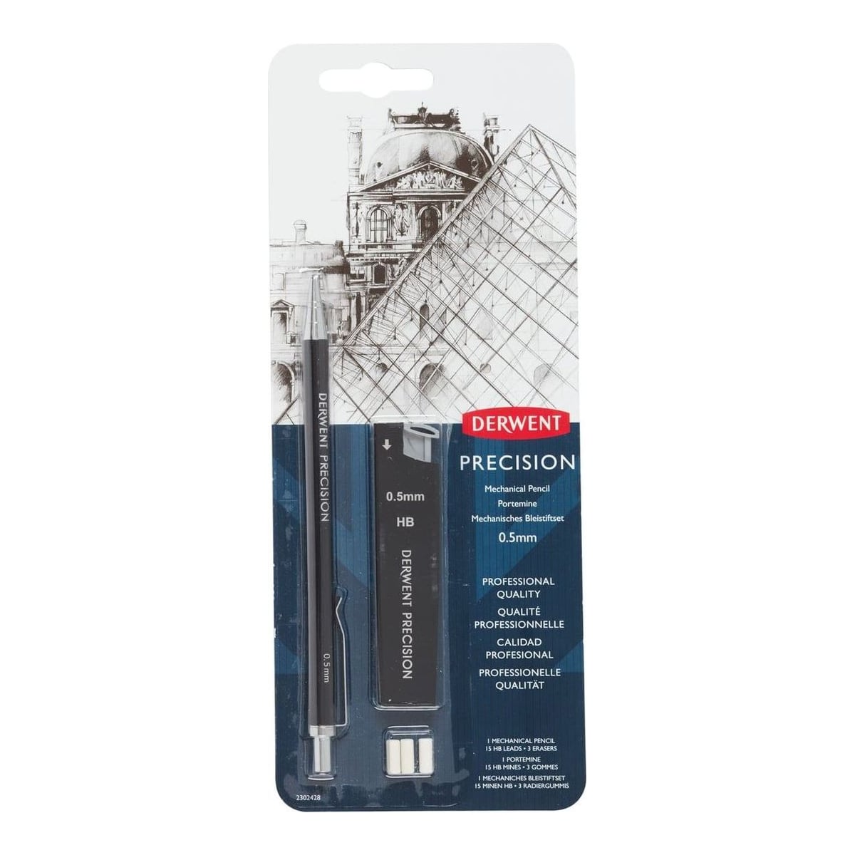 Blister Creion Mecanic 0.5MM Profesional Negru +mine + 2 Radiere Derwent