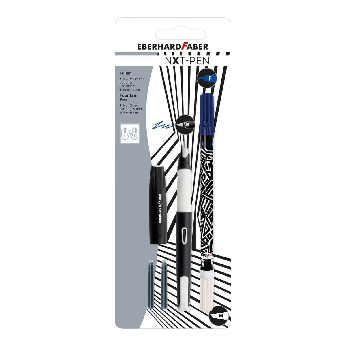 Blister Stilou Scolar Nxt Alb-negru + 2 Cartuse Cerneala + Pic Eberhard Faber