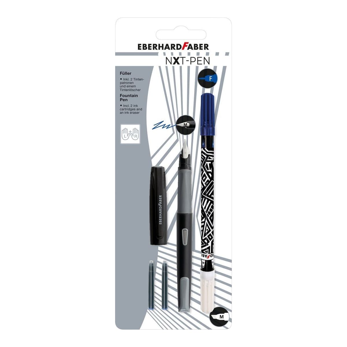 Blister Stilou Scolar Nxt Gri-negru + 2 Cartuse Cerneala + Pic Eberhard Faber