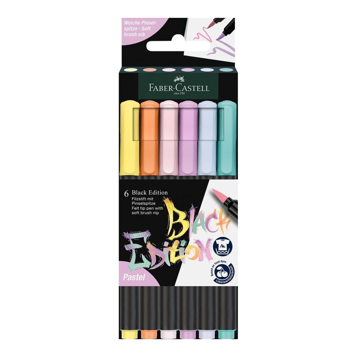 Brush Pens Black Edition Set 6 Culori Pastel Faber-castell