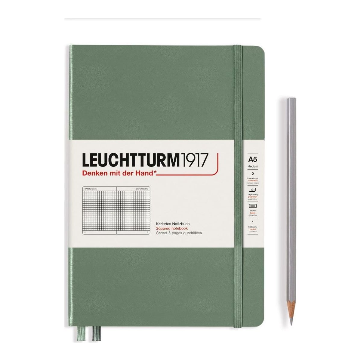Caiet A5 Aritmetica Coperta Rigida Olive Leuchtturm