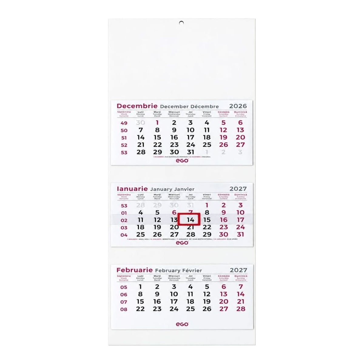 Calendar Perete Triptic Pliat 3 X 12 File Ego