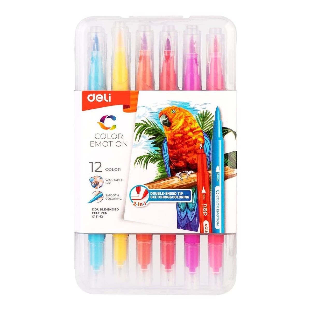 Carioci Cu Varf Pensula 12 Culori Cutie Plastic Deli