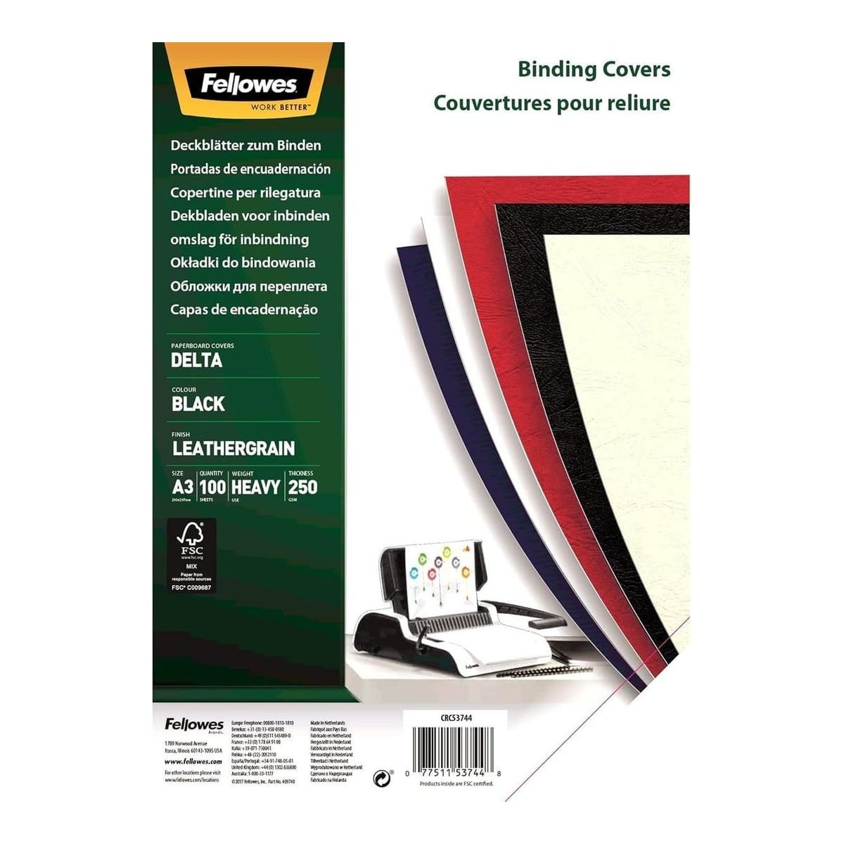 Coperti Carton A3 Negre 100/Top Fellowes