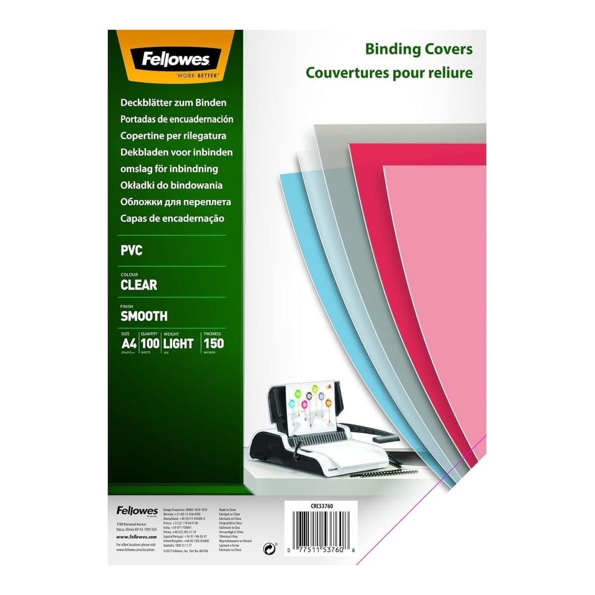 Coperti Plastic A4 150 Microni Transparente 100/Top Fellowes