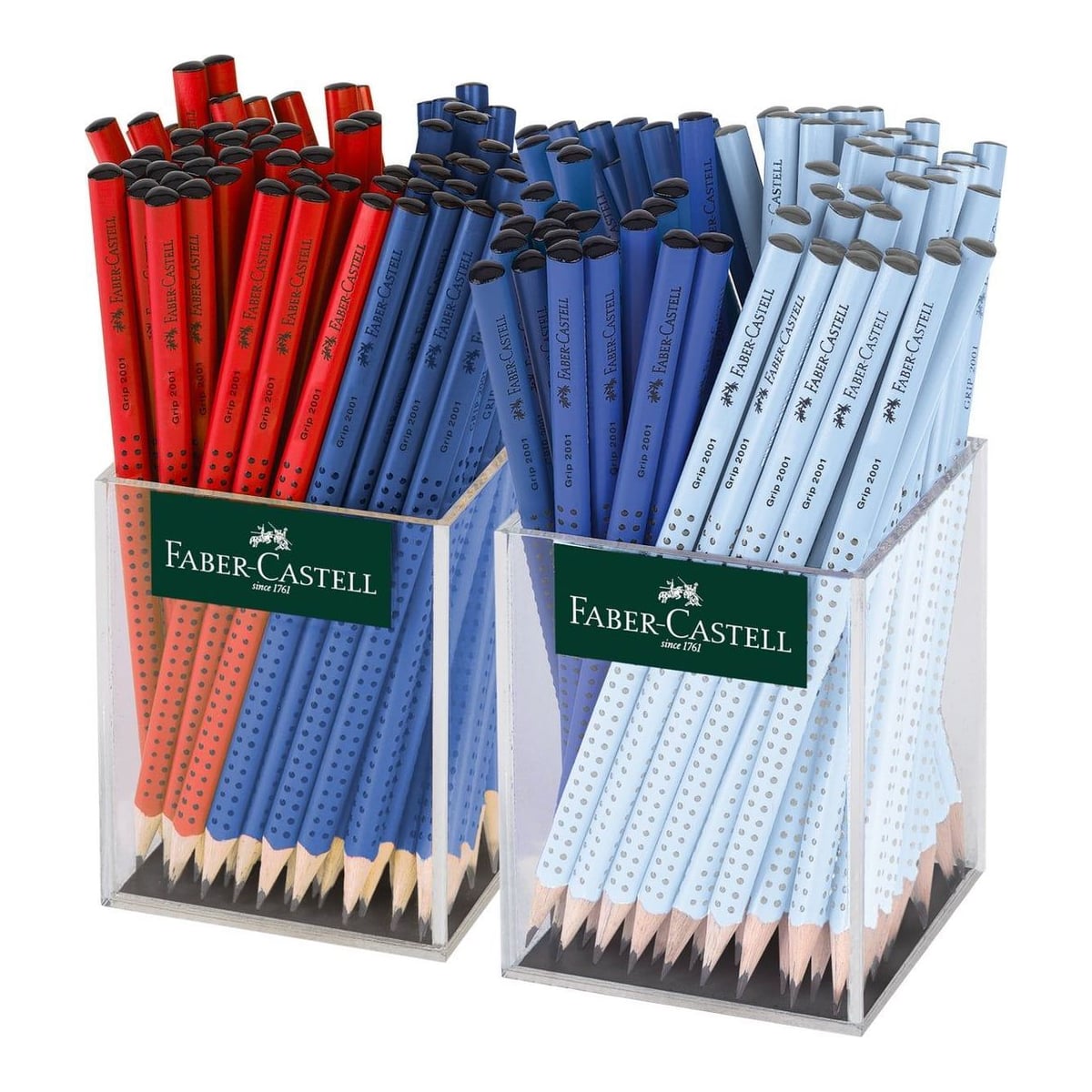 Creion Grafit Fara Guma Grip 2001 Rosu-albastru-bleu 2*72 Cutie Plastic Faber-castell