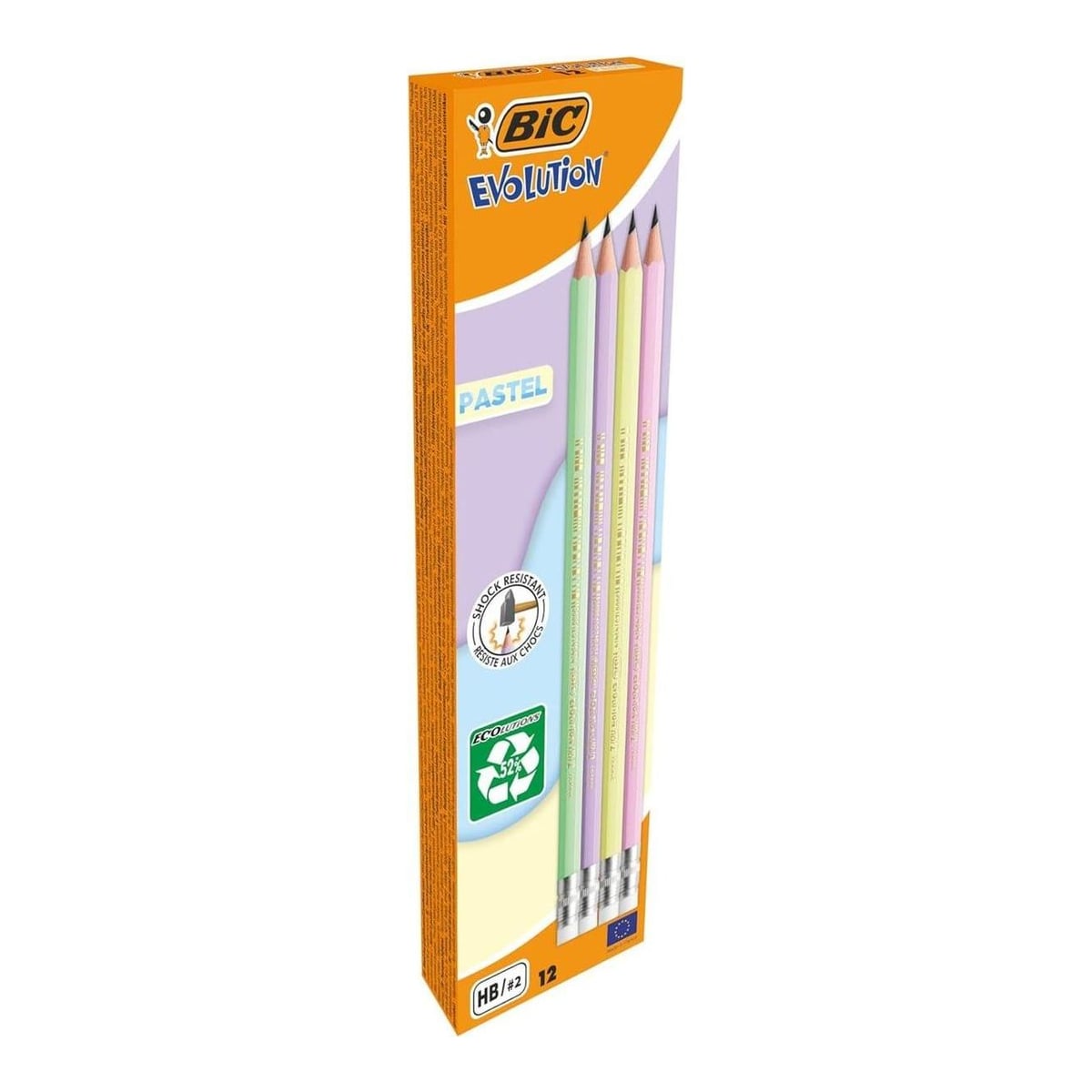 Creion Grafit Hb Cu Guma Eco Evolution Pastel 12/Cut Bic