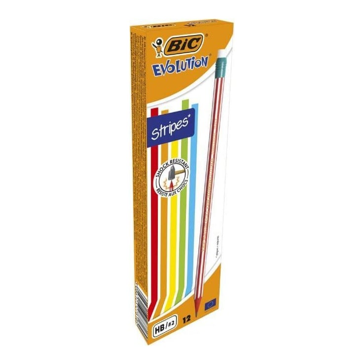 Creion Grafit Hb Cu Guma Evolution Stripes 646 12/Cut Bic