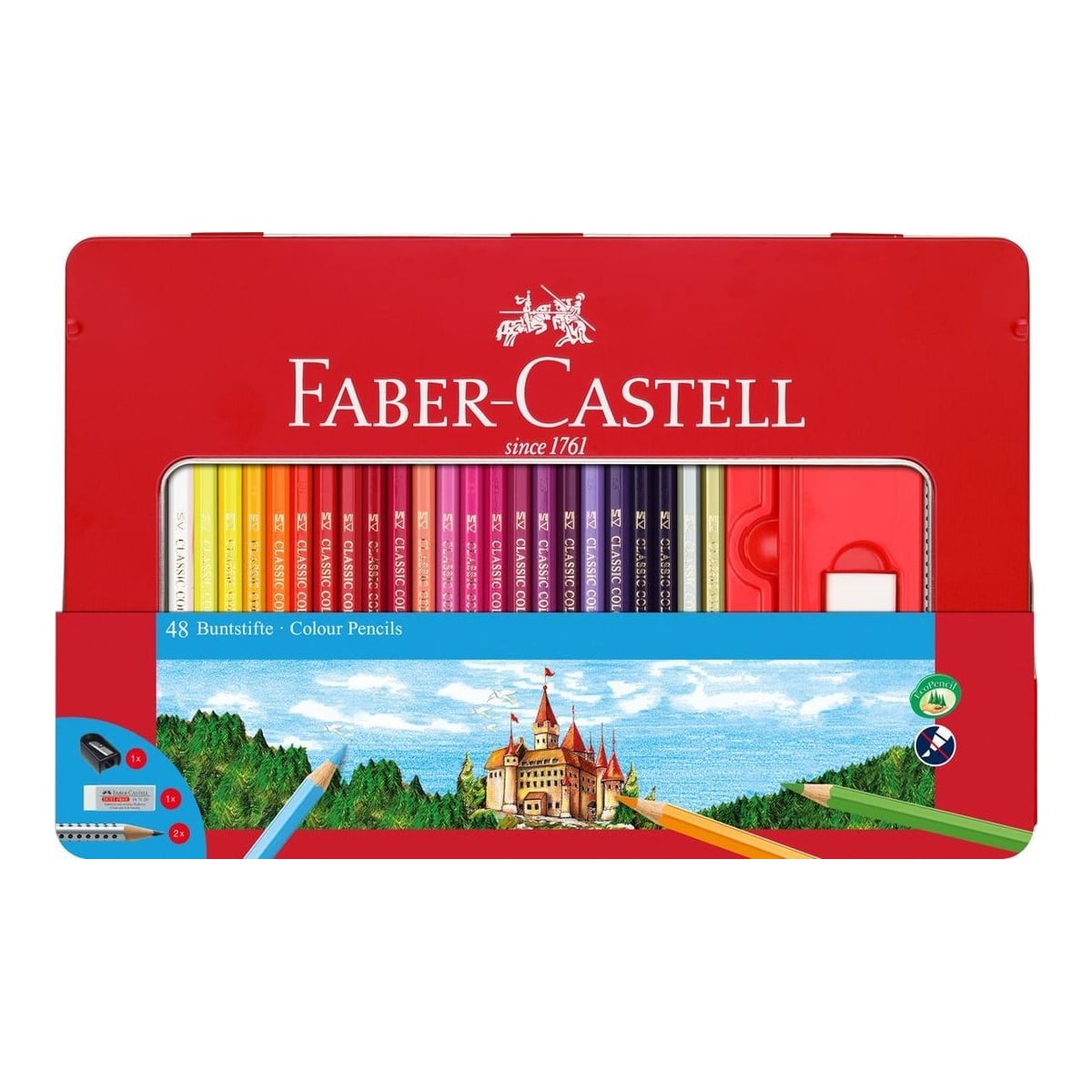 Faber-Castell Creioane Colorate 48 Culori + 4 Accesorii Cutie Metal Faber-cast
