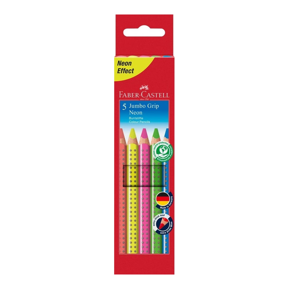 Creioane Colorate 5 Culori Neon Jumbo Grip Faber-castell