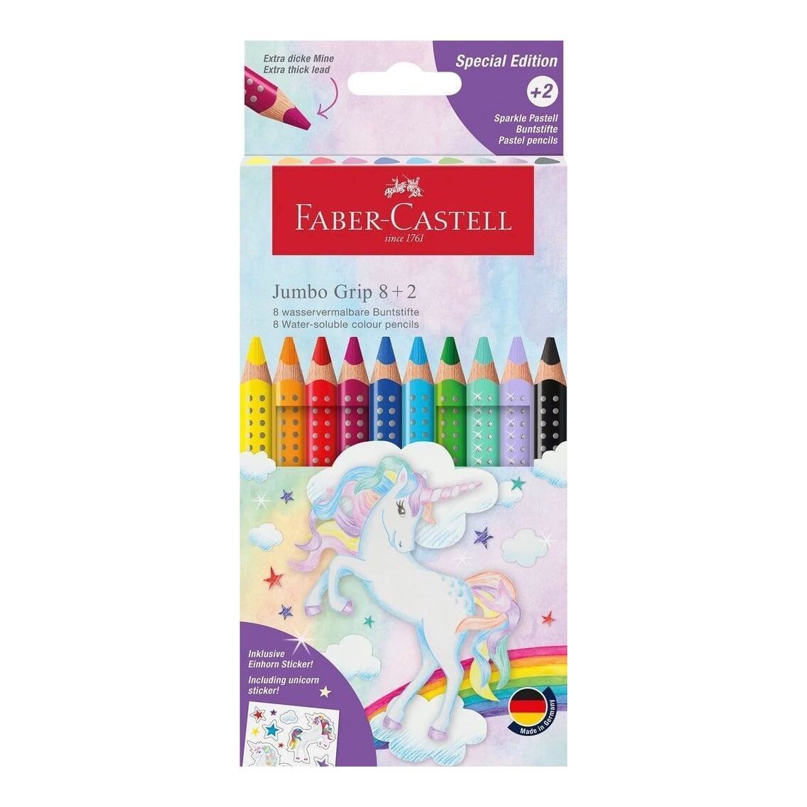 Creioane Colorate 8+2 Culori Jumbo Grip Unicorni Faber-castell