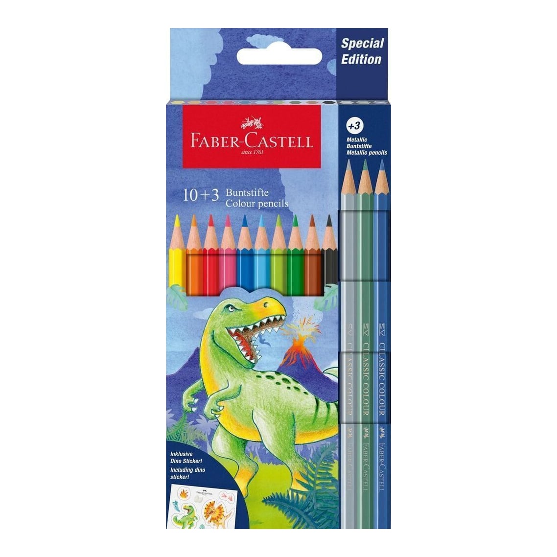 Creioane Colorate 10+3 Culori Dinozauri Faber-castell