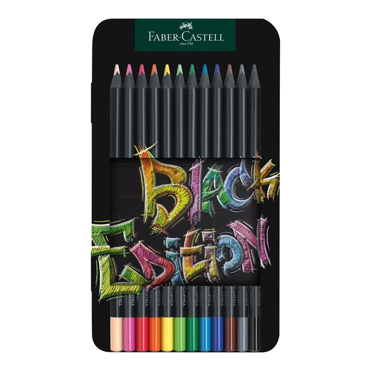 Creioane Colorate 12 Culori Black Edition Cutie Metal Faber-castell