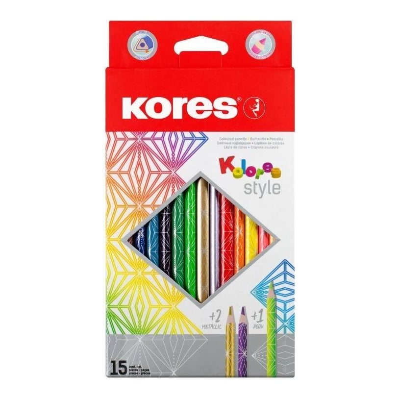 Creioane Colorate 12 Culori + Incl. 2 Metalice + 1 Neon Kores
