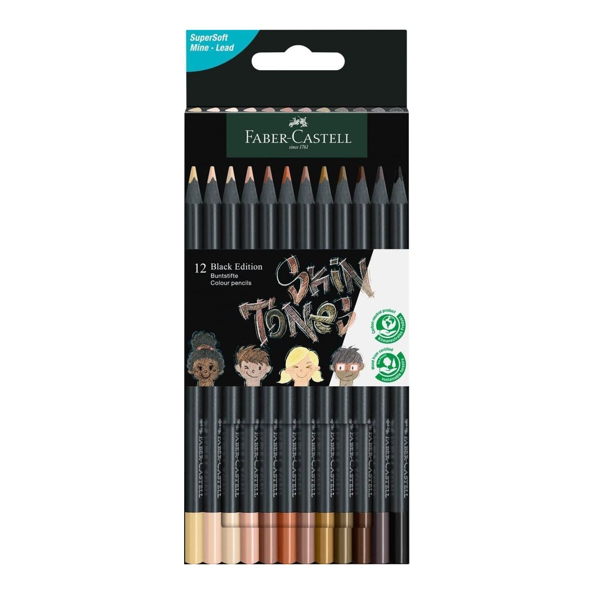 Creioane Colorate 12 Culori Skin Tones Black Edition Faber-castell