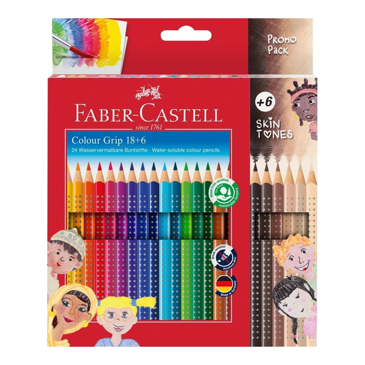 Creioane Colorate 18+6 Culori + Tonurile Pielii Grip 2001 Faber-castell