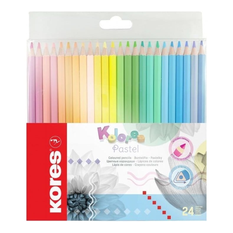 Creioane Colorate 24 Culori Pastel Triunghiulare Kores